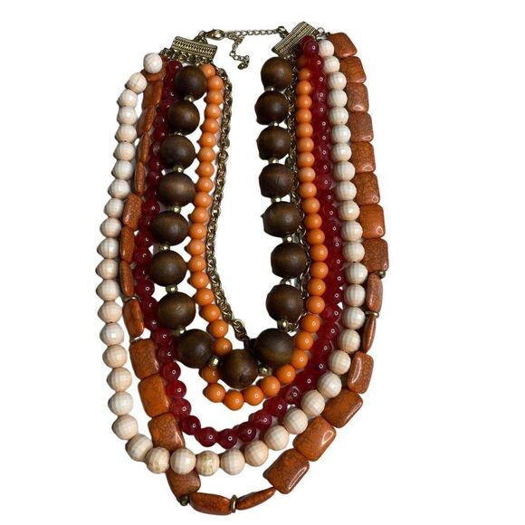 𝅺calypso St. Barth For Target Multi-Strand Beaded Necklace Browns Coral Gold - Picture 6 of 10